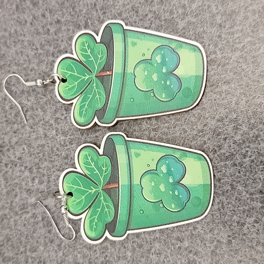 St Patrick's Day Wood Dangle Earrings